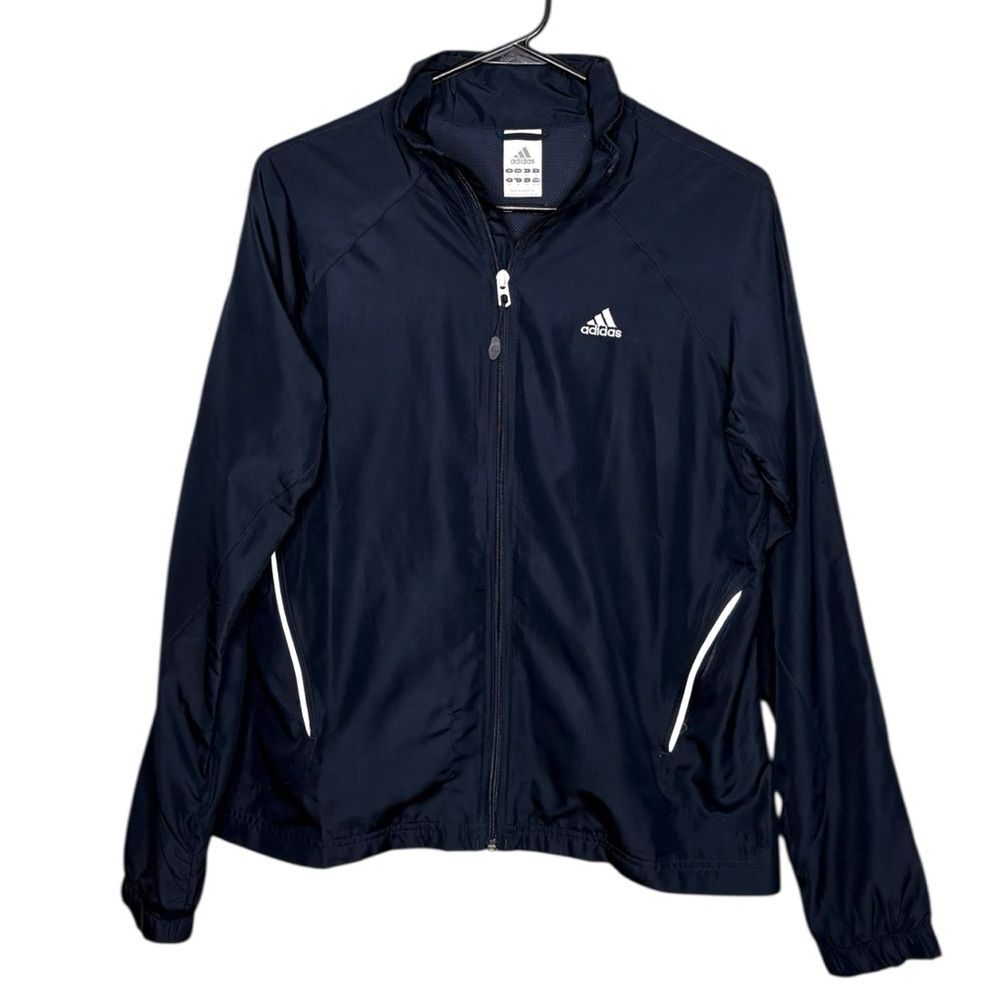 Adidas Track Jacket Long Sleeve Lightweight Navy Blue  Medium - Picture 2 of 6